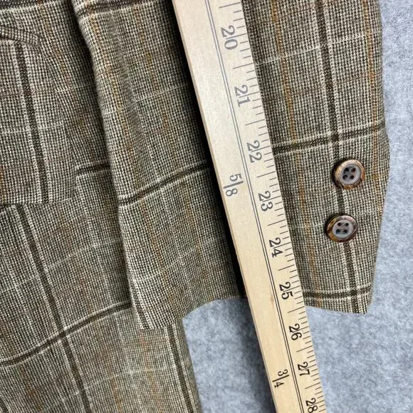 Vintage Hardy Amies Blazer Sport Coat Mens 40R Tan Plaid Wide Lapel Academia